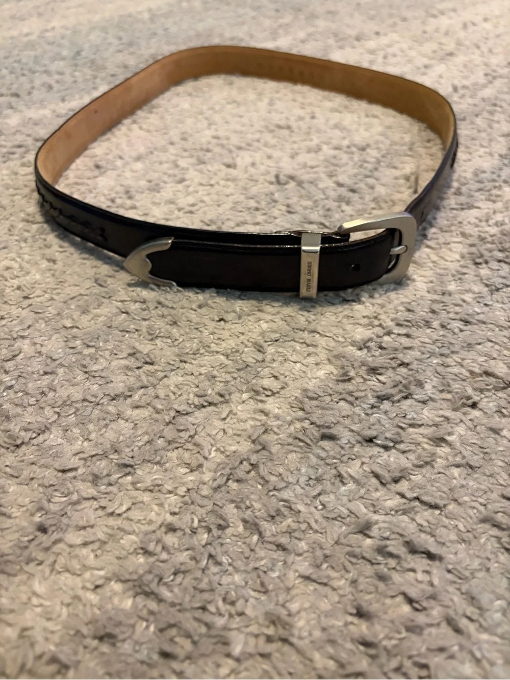 BRUNO MAGLI Men’s Black Leather Belt Woven Braided Accent Silver Buckle Italy 44